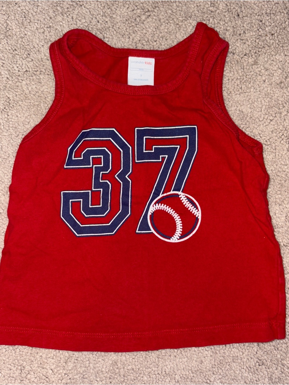 Wonderkids Red Tank Top with Navy 37 and Baseball Graphic 3T